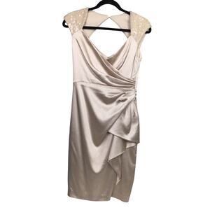 Maggy London Sequins Draped V-neck Waterfall Pleat Keyhole Back Midi Dress 4